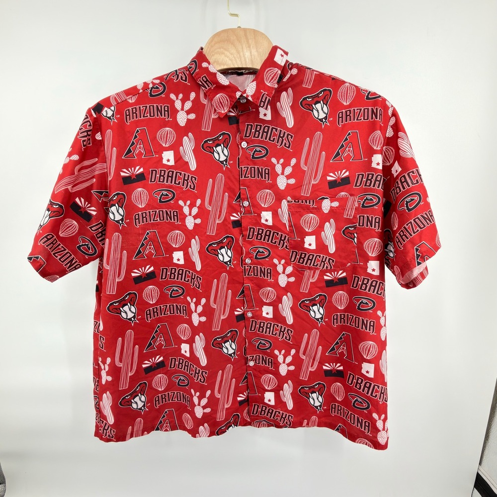 MLB Arizona Diamondbacks Shirt Mens XL Red All-Over Print Cacti Button Up